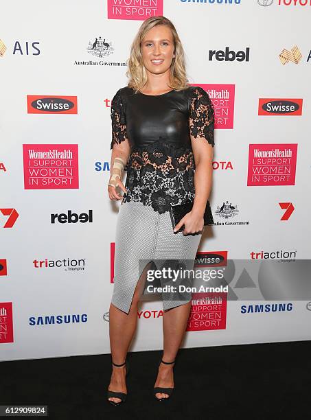 Melissa Tapper arrives ahead of the Women's Health I Support Women In Sport Awards at Carriageworks on October 5, 2016 in Sydney, Australia.