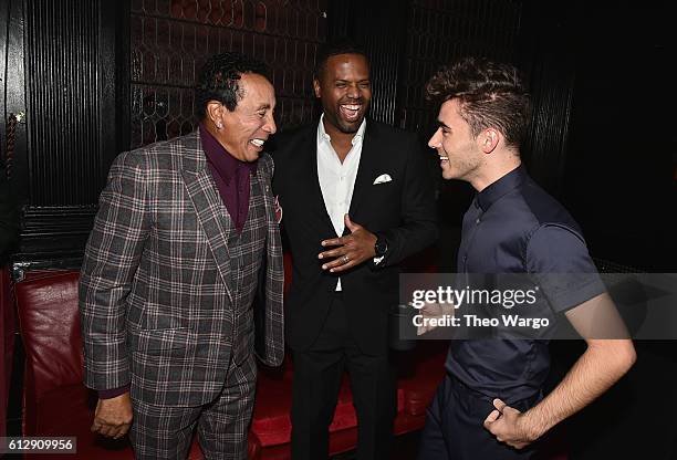 Singer-songwriter Smokey Robinson, television personality A.J. Calloway and singer Nathan Sykes attend Little Kids Rock Benefit 2016 at Capitale on...
