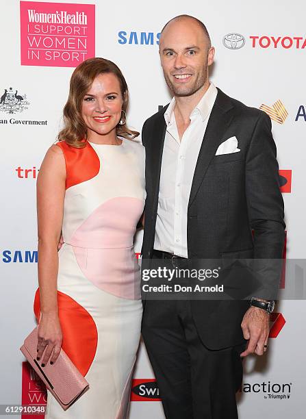 Felicity Harley and Tom Harley arrive ahead of the Women's Health I Support Women In Sport Awards at Carriageworks on October 5, 2016 in Sydney,...