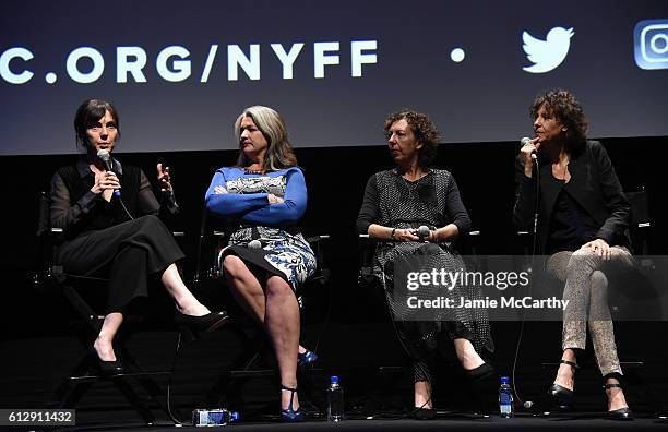 Bridget Ikin, Kerry Fox, Emily Perkins and Alison Maclean speak onstage at "The Rehearsal" intro and Q&A during the 54th New York Film Festival at...