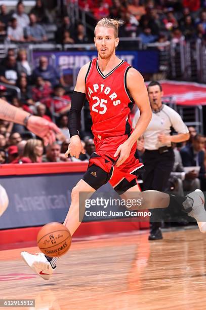 Singler of the Toronto Raptors handles the ball against the Los Angeles Clippers on October 5, 2016 at STAPLES Center in Los Angeles, California....