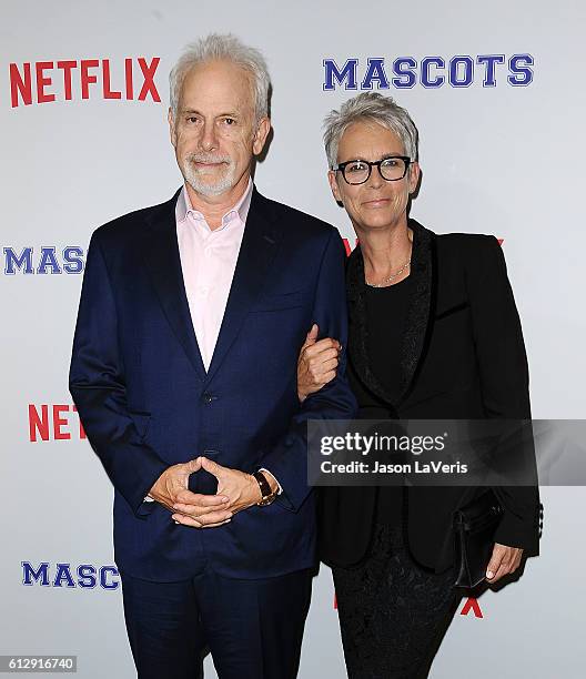 Director Christopher Guest and actress Jamie Lee Curtis attend a screening of "Mascots" at Linwood Dunn Theater on October 5, 2016 in Los Angeles,...