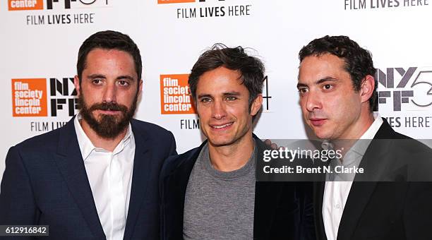 Director Pablo Larrain, actor Gael Garcia Bernal and producer Juan De Dios Larrain attend the 54th New York Film Festival - "A Quiet Passion" and...