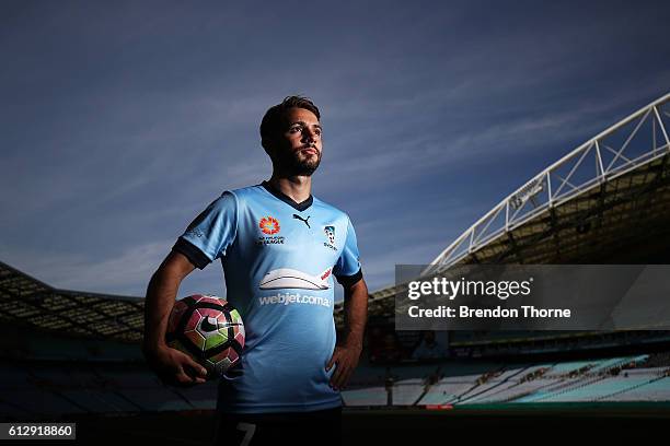 Michael Zullo of Sydney FC poses during an A-League press conference at ANZ Stadium on October 6, 2016 in Sydney, Australia.