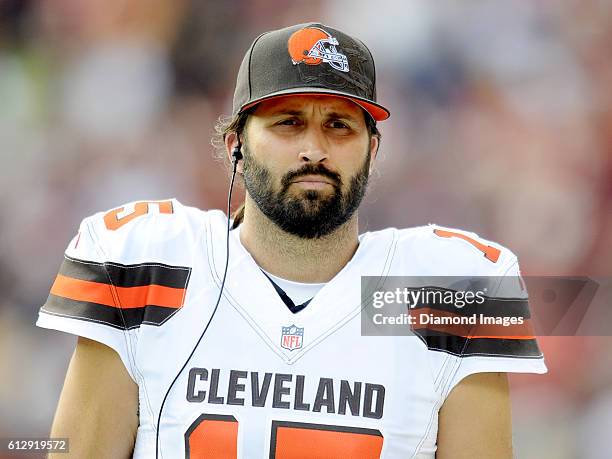 Quarterback Charlie Whitehurst of the Cleveland Browns walks along the sideline during a game against the Washington Redskins on October 2, 2016 at...