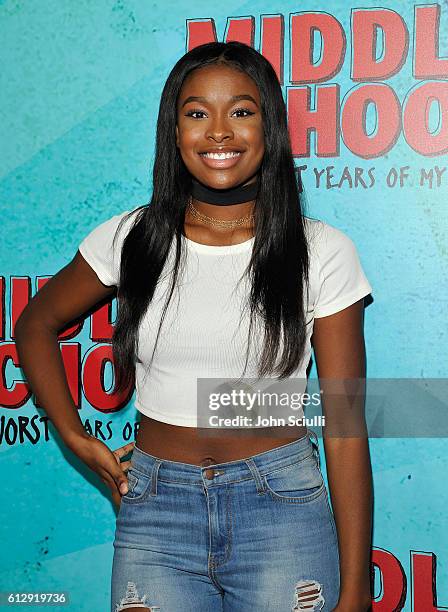 Actress Coco Jones attends the Los Angeles red carpet screening of "Middle School: The Worst Years Of My Life" at TCL Chinese Theatre on October 5,...