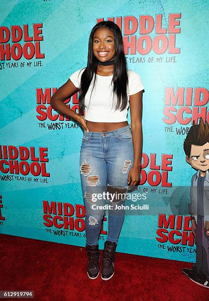 Actress Coco Jones attends the Los Angeles red carpet screening of "Middle School: The Worst Years Of My Life" at TCL Chinese Theatre on October 5,...