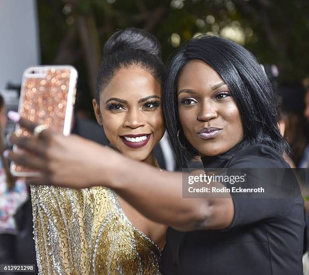 Actors Shanica Knowles takes selfie with fan at the screening of Lifetime's "Surviving Compton: Dre, Suge And Michel'le" at The London West Hollywood...