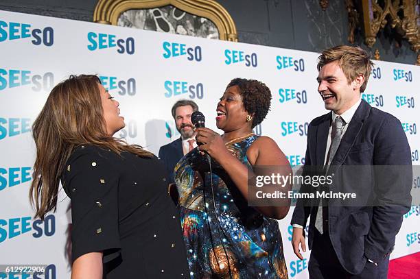 Actress/Executive Producer Kulap Vilaysack, Paul F. Tompkins, and actor Drew Tarver arrive at the Seeso original screening of 'Bajillion Dollar...