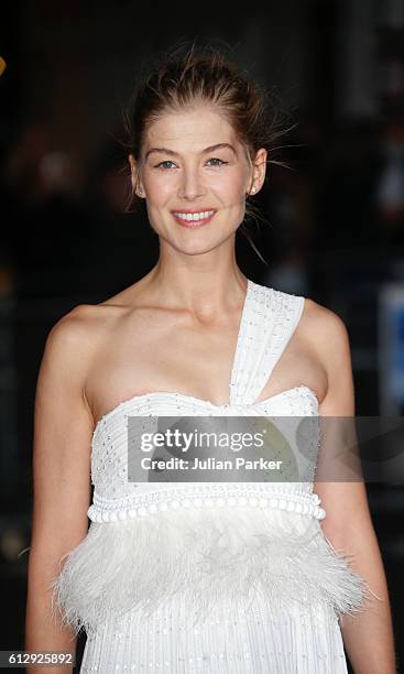 Rosamund Pike attends the 'A United Kingdom' Opening Night Gala screening during the 60th BFI London Film Festival at Odeon Leicester Square on...