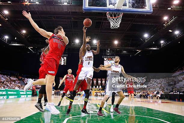 Jermaine Beal of th Bullets shoots during the round one NBL match between the Brisbane Bullets and the Perth Wildcats at the Brisbane Entertainment...