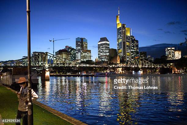 General view of the skyline of Frankfurt and the financial district with the corporate headquarters of Commerzbank in the background on October 5,...