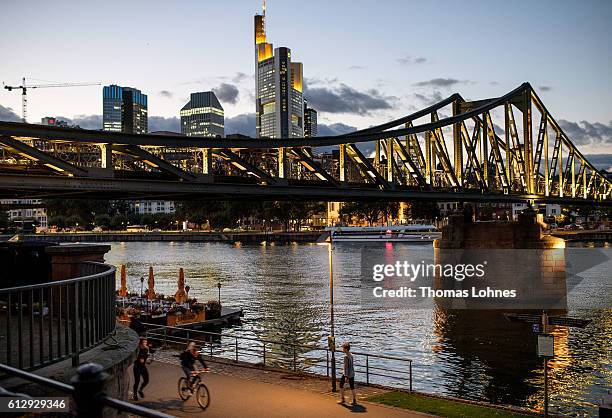 General view of the skyline of Frankfurt and the financial district with the corporate headquarters of Commerzbank in the background on October 5,...