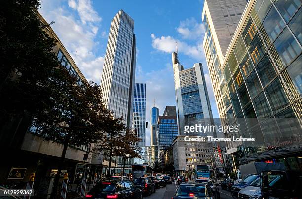General view of district of frankfurt with the corporate headquarters of Commerzbank on October 5, 2016 in Frankfurt, Germany. Banks across Europe...