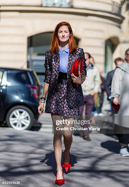 Taylor Tomasi Hill outside Miu Miu on October 5, 2016 in Paris, France.