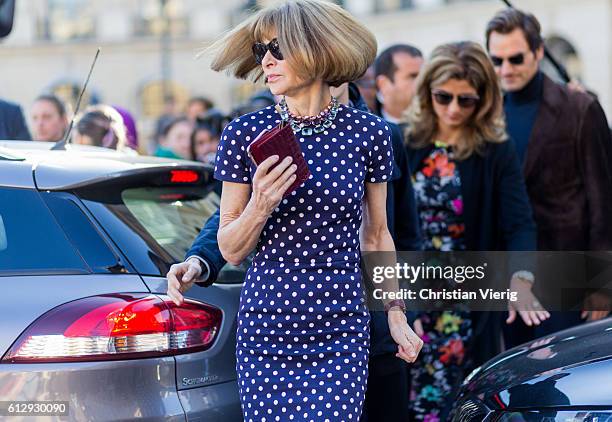 Anna Wintour outside Louis Vuitton on October 5, 2016 in Paris, France.