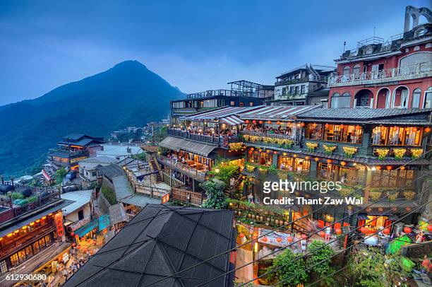 juifen teahouses in the evening - taipei stock pictures, royalty-free photos & images