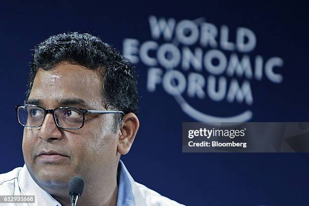 Vijay Shekhar Sharma, founder and chairman of One97 Communications Ltd., operator of PayTM, looks on during the World Economic Forum India Economic...