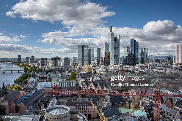 General view from the viewing platform of the dome to the old town and the finance district of Frankfurt on October 5, 2016 in Frankfurt, Germany....