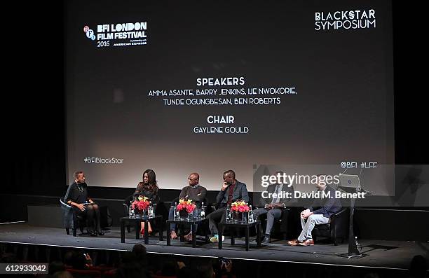 Gaylene Gould, Amma Asante, Barry Jenkins, Ije Nwokorie, Tunde Ogungbesan,and Ben Roberts attend BFI London Film Festival BLACK STAR Symposium on...