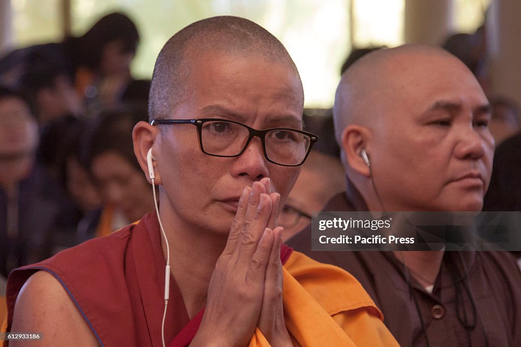 Tibetan buddhist nun during the long life prayer for Tibetan...