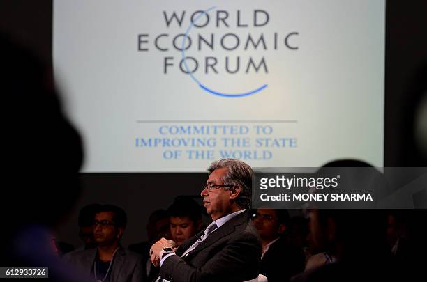 Hero MotoCorp CEO Pawan Munjal attends a session named 'India Economic Update' during the first day of the India Economic Summit in New Delhi on...