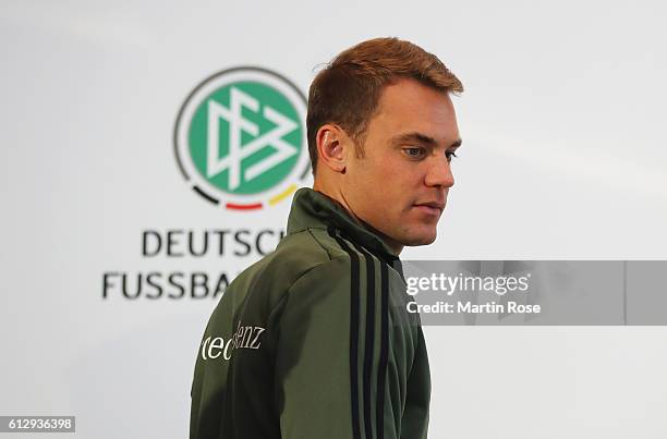 Manuel Neuer of Germany arrives for the press conference at Mercedes Autohaus on October 6, 2016 in Hamburg, Germany.