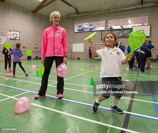 Judy Murray runs a bespoke Miss-Hits session for 32 girls at St George's School, Edinburgh during Women's Sport Week on Thursday 6th October 2016....