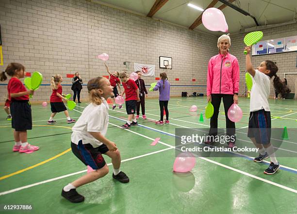 Judy Murray runs a bespoke Miss-Hits session for 32 girls at St George's School, Edinburgh during Women's Sport Week on Thursday 6th October 2016....