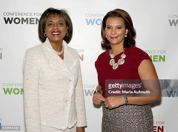 Attorney and law professor Anita Hill and news anchor Tamala Edwards attend the Pennsylvania Conference for Women 2016 at Pennsylvania Convention...