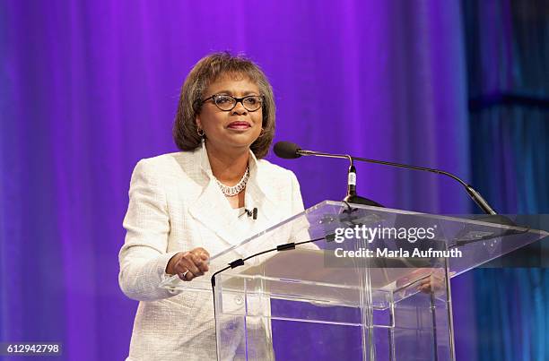 Attorney and law professor Anita Hill speaks onstage during the Pennsylvania Conference for Women 2016 at Pennsylvania Convention Center on October...