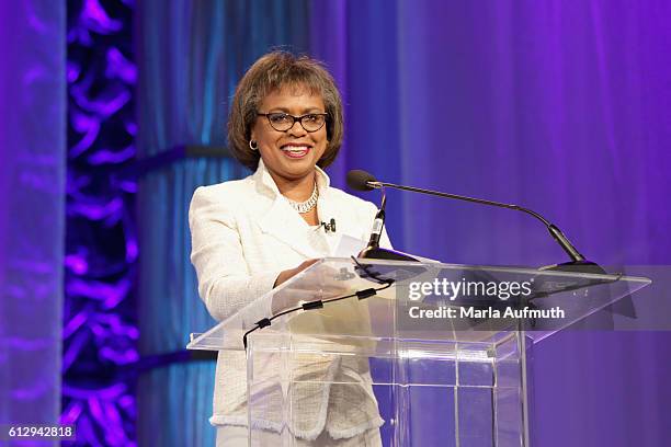 Attorney and law professor Anita Hill speaks onstage during the Pennsylvania Conference for Women 2016 at Pennsylvania Convention Center on October...