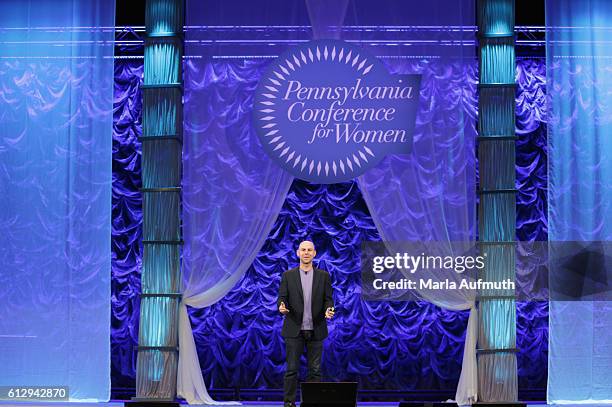 Author Adam Grant speaks onstage during the Pennsylvania Conference for Women 2016 at Pennsylvania Convention Center on October 6, 2016 in...