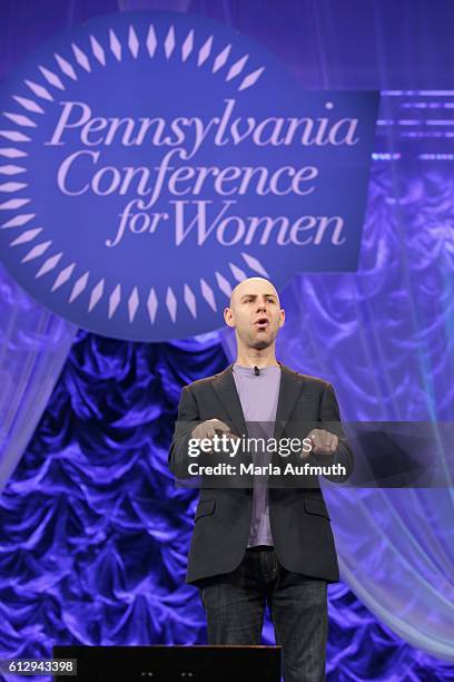 Author Adam Grant speaks onstage during the Pennsylvania Conference for Women 2016 at Pennsylvania Convention Center on October 6, 2016 in...