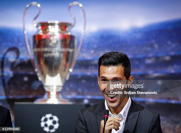 Luis Garcia smiles during the UEFA Champions League Trophy Tour - by UniCredit press conference at City Hall on October 6, 2016 in Sarajevo, Bosnia...