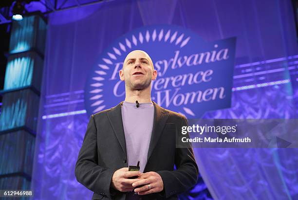 Author Adam Grant speaks onstage during the Pennsylvania Conference for Women 2016 at Pennsylvania Convention Center on October 6, 2016 in...