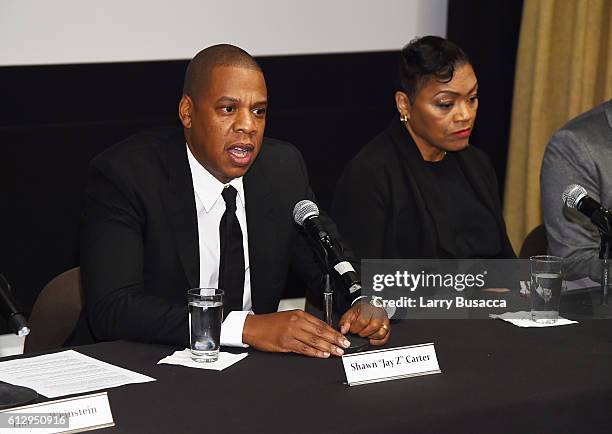 Rapper Shawn "JAY Z" Carter and Venida Browder participate in a panel discussion during Shawn "JAY Z" Carter, the Weinstein Company and Spike TV's...