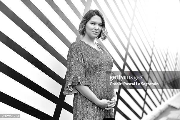 This image has been converted to Black and White. Lea Seydoux attends the Louis Vuitton show as part of the Paris Fashion Week Womenswear...