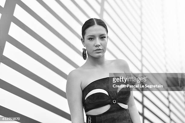 This image has been converted to Black and White. Adele Exarchopoulos attends the Louis Vuitton show as part of the Paris Fashion Week Womenswear...