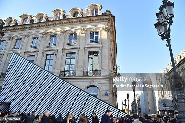 General view of atmosphere is seen before the Louis Vuitton show as part of the Paris Fashion Week Womenswear Spring/Summer 2017 on October 5, 2016...