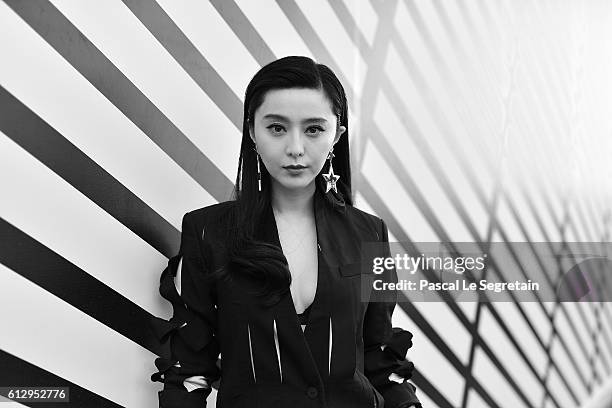 This image has been converted to Black and White. Fan Bingbing attends the Louis Vuitton show as part of the Paris Fashion Week Womenswear...