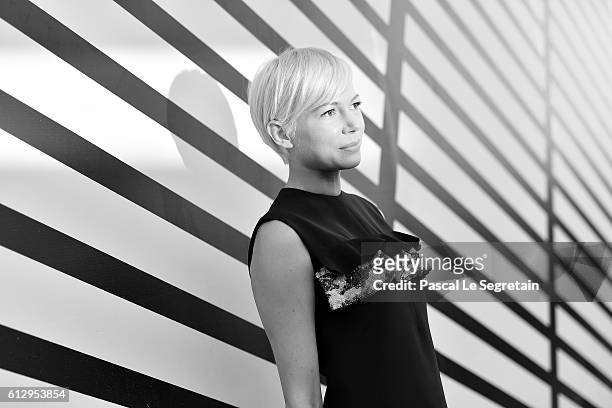 This image has been converted to Black and White. Michelle Williams attends the Louis Vuitton show as part of the Paris Fashion Week Womenswear...