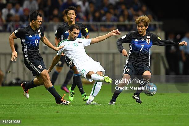 Saad Abdulameer of Iraq in action during the 2018 FIFA World Cup Qualifiers match between Japan and Iraq at Saitama Stadium on October 6, 2016 in...