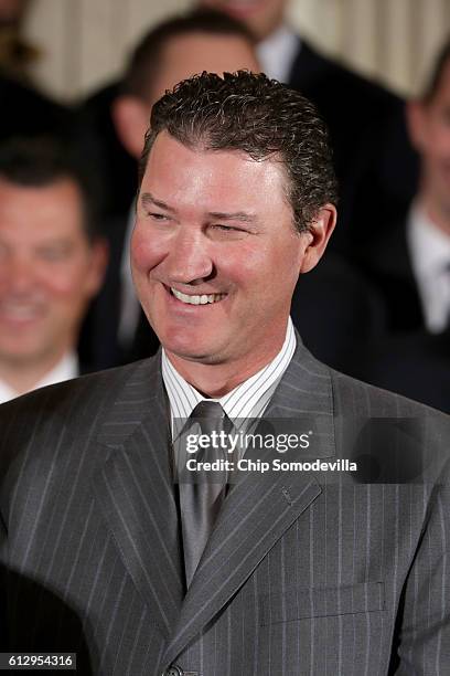 National Hockey League champion Pittsburgh Penguins owner Mario Lemieux celebrates the team's Stanley Cup victory in the East Room of the White Hosue...