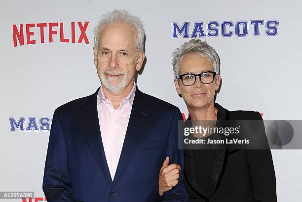 Director Christopher Guest and actress Jamie Lee Curtis attend a screening of "Mascots" at Linwood Dunn Theater on October 5, 2016 in Los Angeles,...