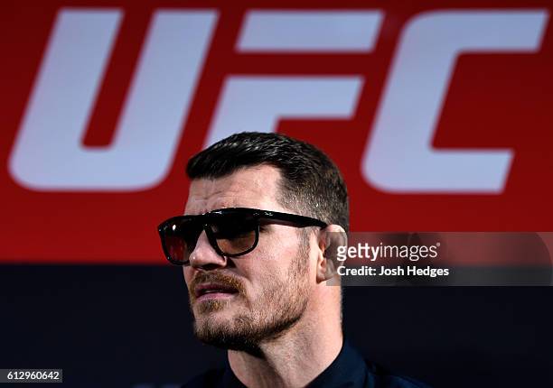 Michael Bisping of England interacts with media during the UFC 204 Ultimate Media Day at Manchester Central on October 6, 2016 in Manchester, England.