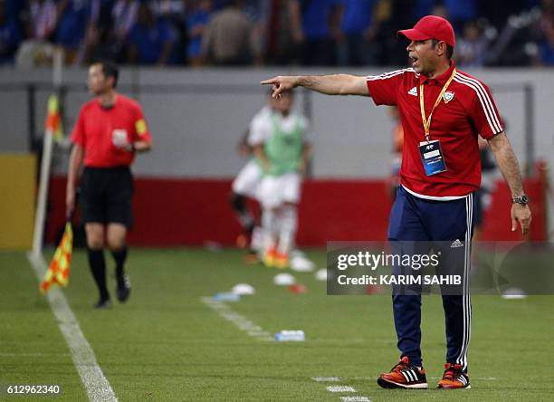 S coach Mahdi Ali instructs his players during the 2018 FIFA World Cup Qualifiers match between United Arab Emirates and Thailand at the Mohammed Bin...