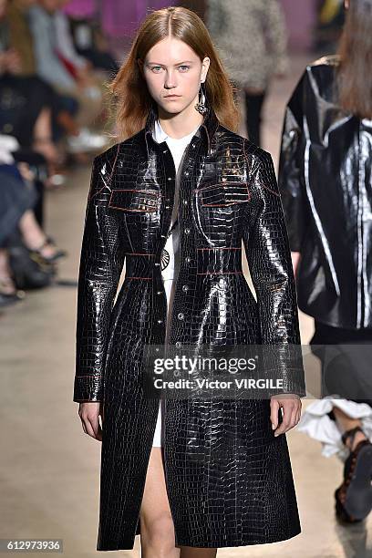 Model walks the runway during the Ellery Ready to Wear fashion show as part of the Paris Fashion Week Womenswear Spring/Summer 2017 on October 4,...