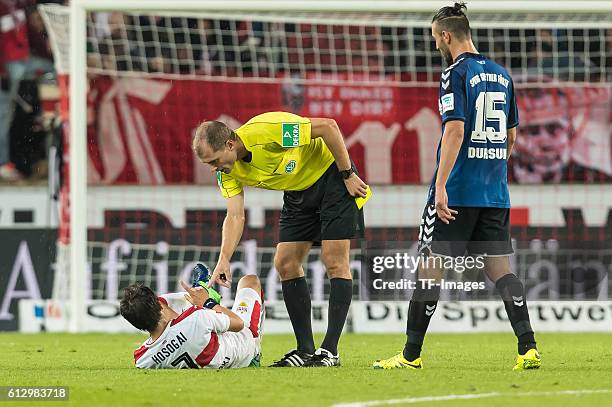 Muenchen, Deutschland, , 2. Bundesliga 8. Spieltag, VfB Stuttgart - SpVgg Greuther Fuerth, v-l Hajime Hosogai Schiedsrichter Rene Rohde Serdar Dursun