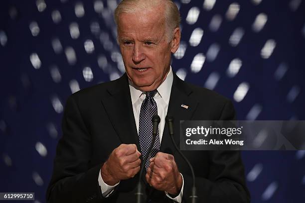 Vice President Joseph Biden speaks during a memorial service for the late former Israeli president Shimon Peres at the Adas Israel Congregation...